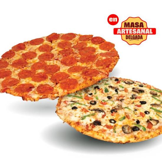 SÚPER Dúo ✌️2 Pizzas clásicas GRANDES en Masa Artesanal Delgada 🍕 🍕