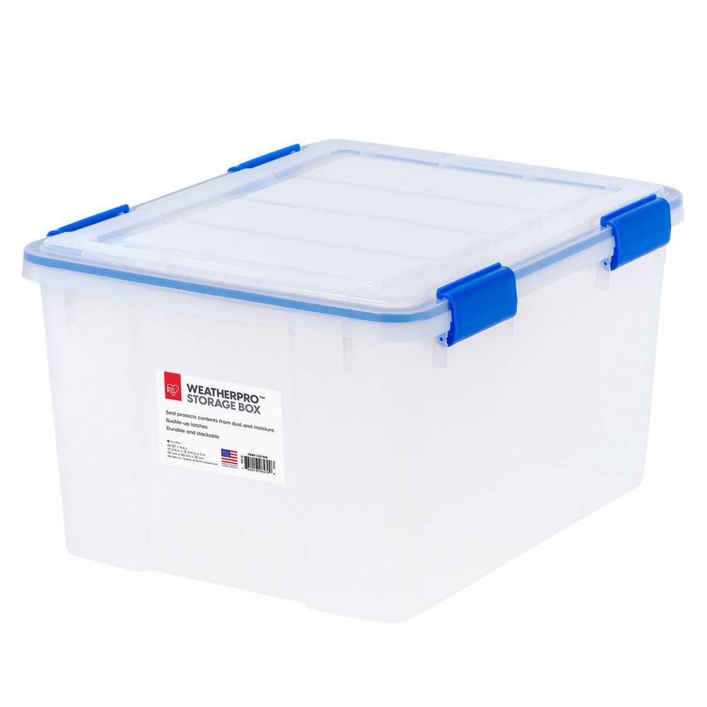 IRIS Weatherpro Storage Box, 44 Quart, Clear/Blue