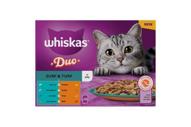 Whiskas 1+ Surf and Turf Adult Wet Cat Food Pouches in Jelly 12pk