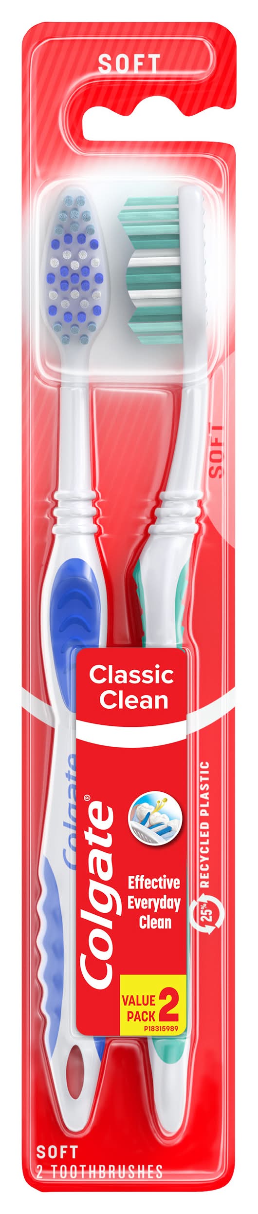 Colgate Classic Clean Soft Toothbrushes (4.8 oz, 2 ct)