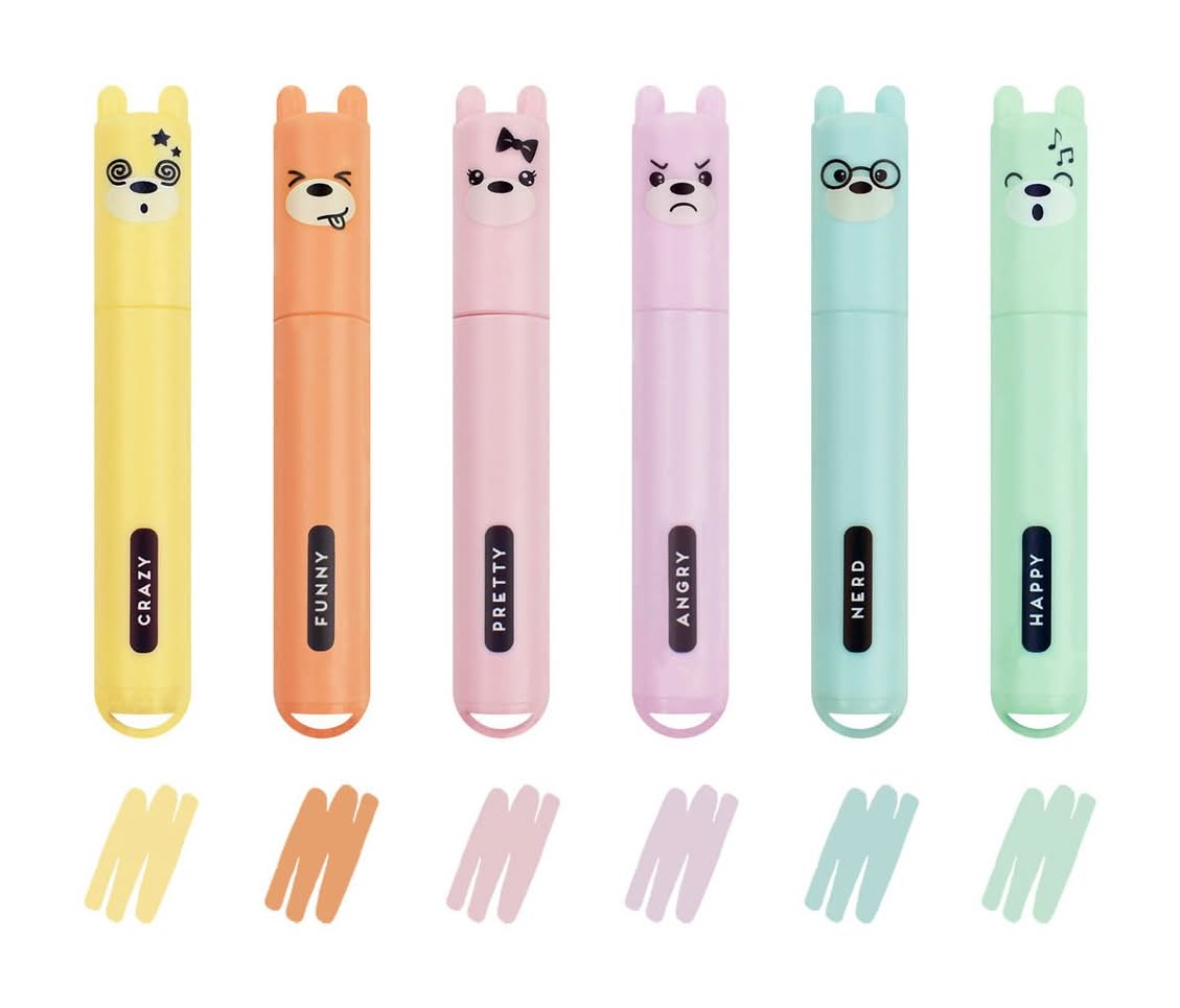 Conjunto 6 Mini Sublinhadores Pastel - Teddy's