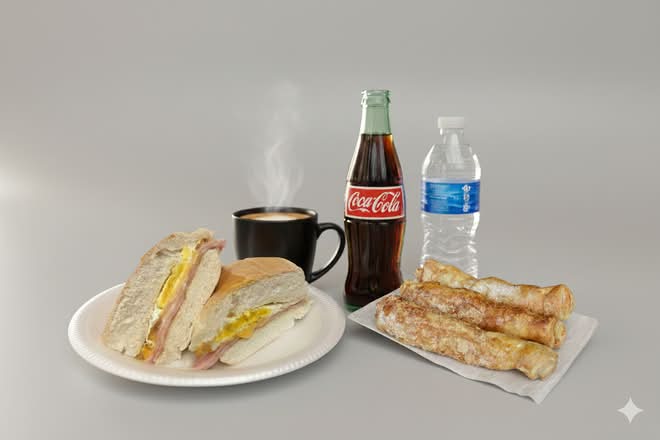 Combo Popular (Sandwich de Jamón, Queso y Huevo, Quesitos, Bebida de Preferencia)