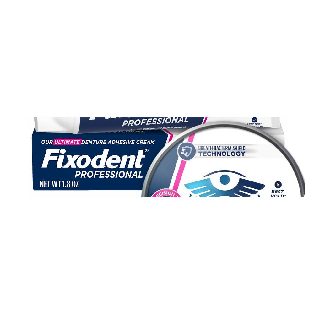 Fixodent Professional Ultimate Denture Adhesive Cream for Full and Partial Dentures, with Breath Bacteria Shield Technology, 1.8 OZ