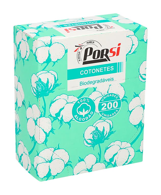 PorSi  - Cotonetes 100% biodegradÃ¡veis, 200 unidades