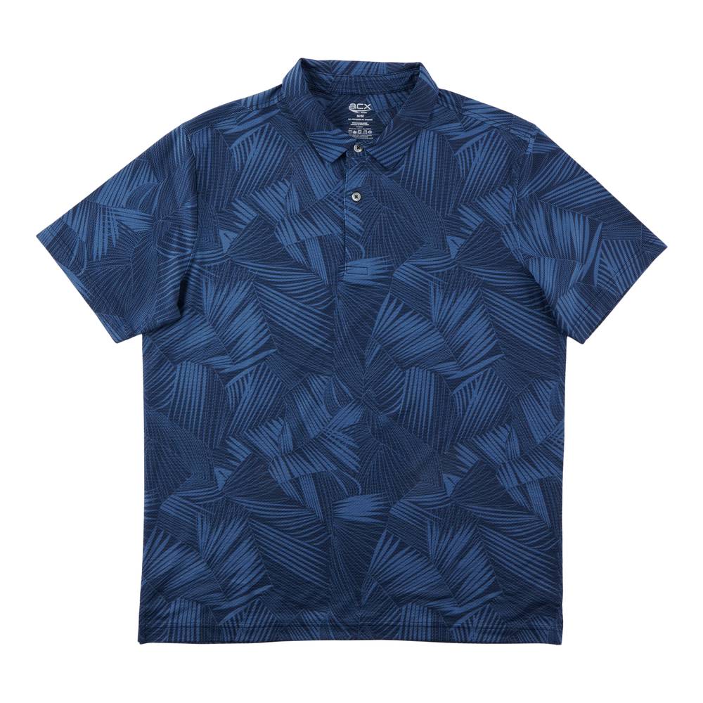 Polo imprimé à manches courtes ACX Active pour hommes (Grand, Floral bleu DK FL1)