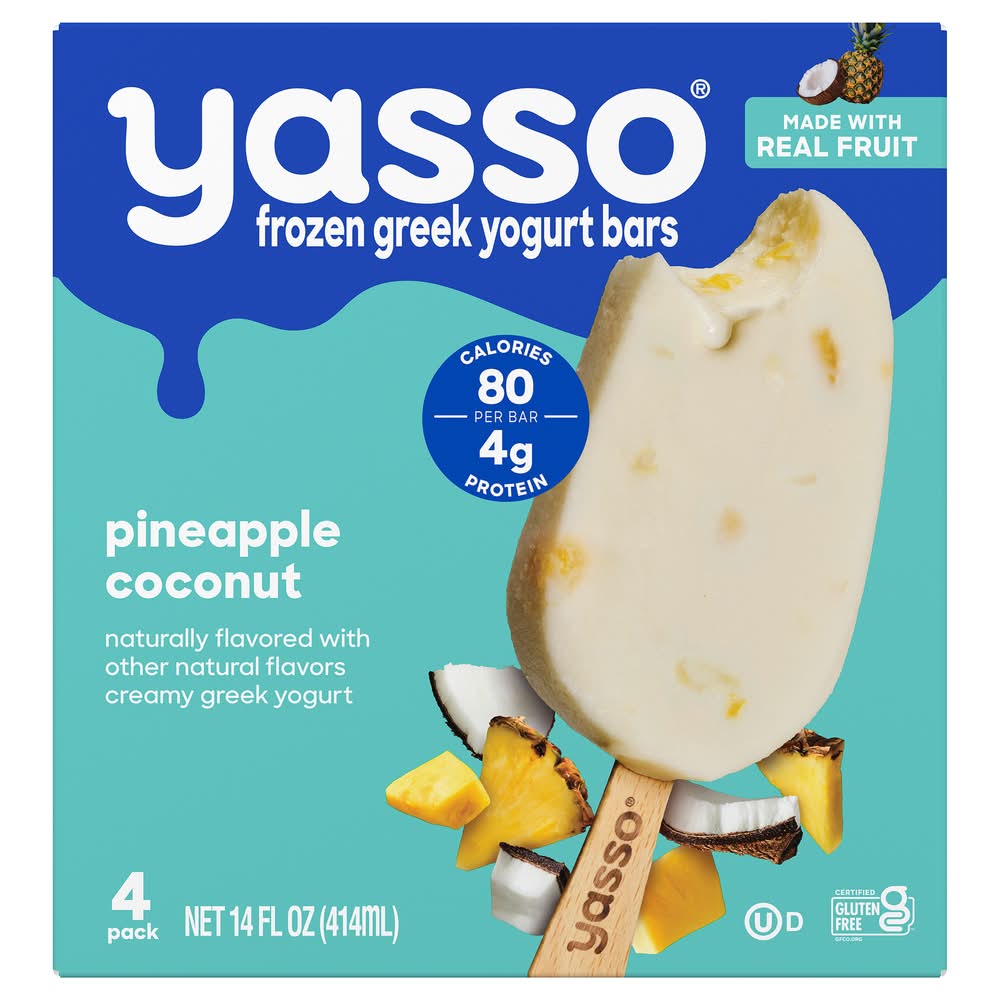 Yasso Frozen Greek Yogurt Bars, Pineapple-Coconut (14 fl oz, 4 ct)