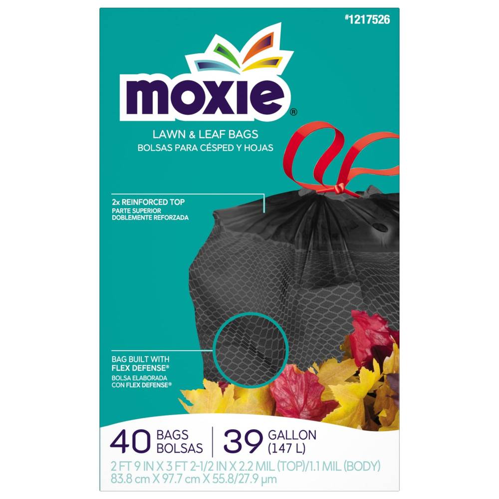 MOXIE 39-Gallon Black Outdoor Plastic Lawn and Leaf Drawstring Trash Bag (40-Count) | LWM39HF040B