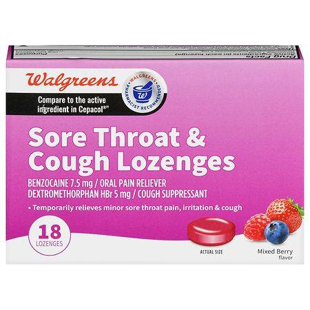 Walgreens Mixed Berry Sore Throat & Cough Lozenges (18 ct)