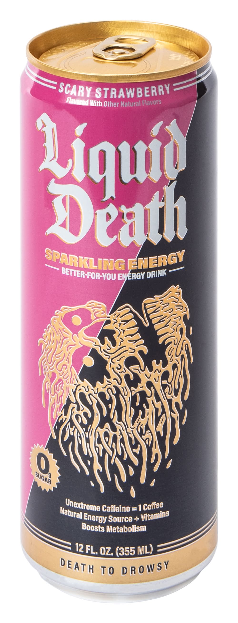 Liquid Death Scary Strawberry Flavored Sparkling Energy Drink 12oz Scary Strawberry