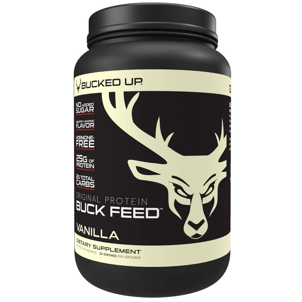Buck Feed Protein Powder - 25G Of Whey Protein & 100Mg Deer Antler Velvet Extract - Vanilla (35 Oz. / 30 Servings)