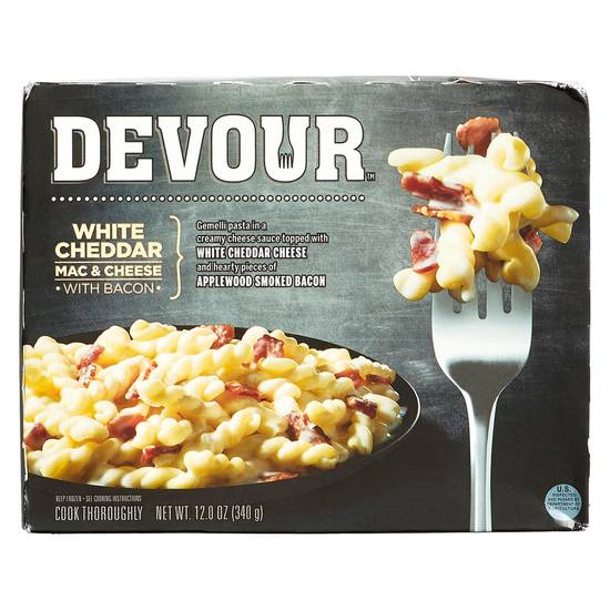 Order Devour Frozen White Cheddar Mac & Cheese with Bacon Meal 12oz food online from Everyday Needs by Gopuff store, Ladera Ranch on bringmethat.com
