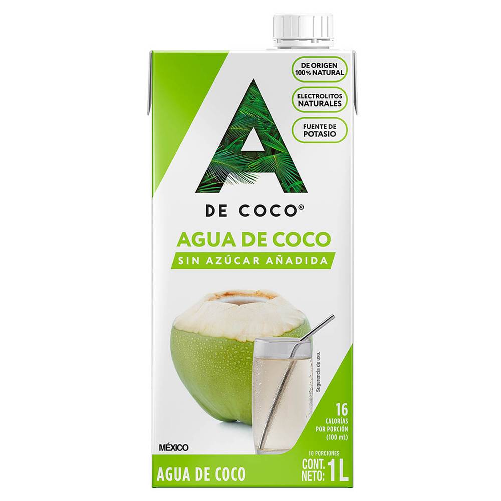 A De Coco · Agua de coco de origen 100% natural (1 L)