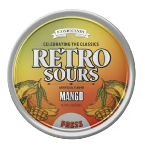 Iconic Candy Retro Sours Hard Candy Tin, Mango (2.12 oz)