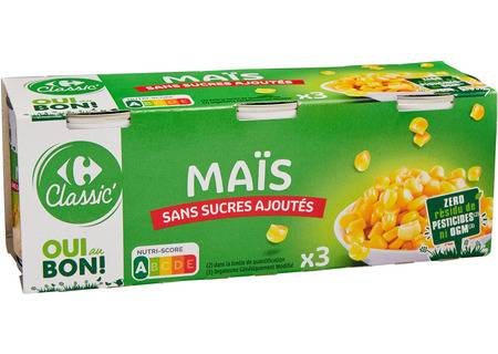 FID - Maïs sans sucres ajoutés CARREFOUR CLASSIC' - les 3 boites de 140g net égoutté