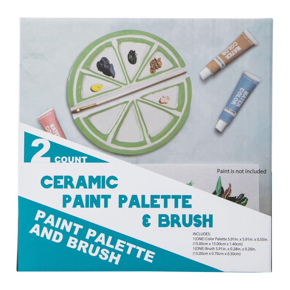 Fruit Slices Ceramic Paint Palette & Brush 5.91in Lime