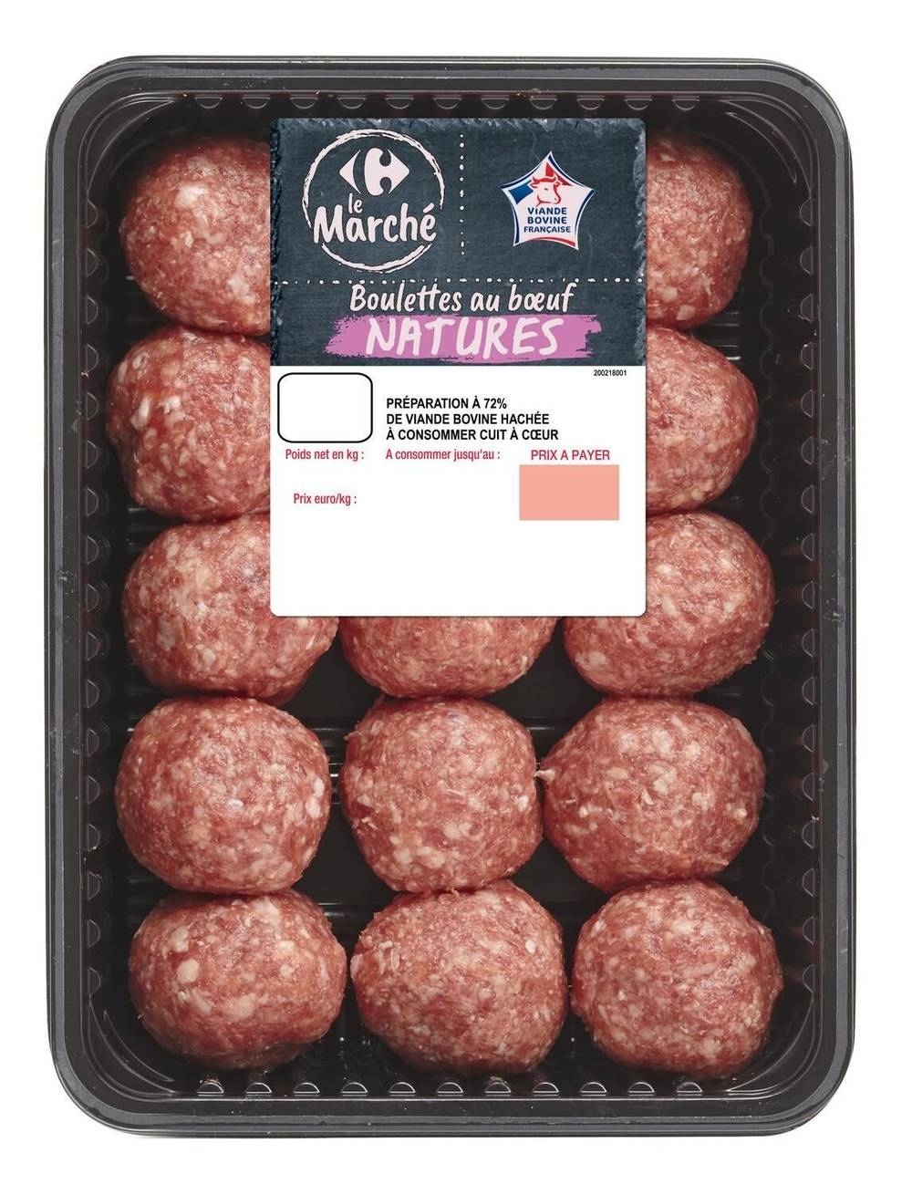 Carrefour - Boulettes au bœuf de viande natures (15 pièces)