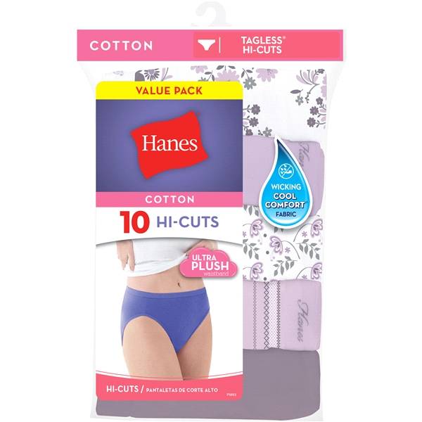 Hanes® Women's Cotton Hi-Cut Assorted Size 7, 10 pk