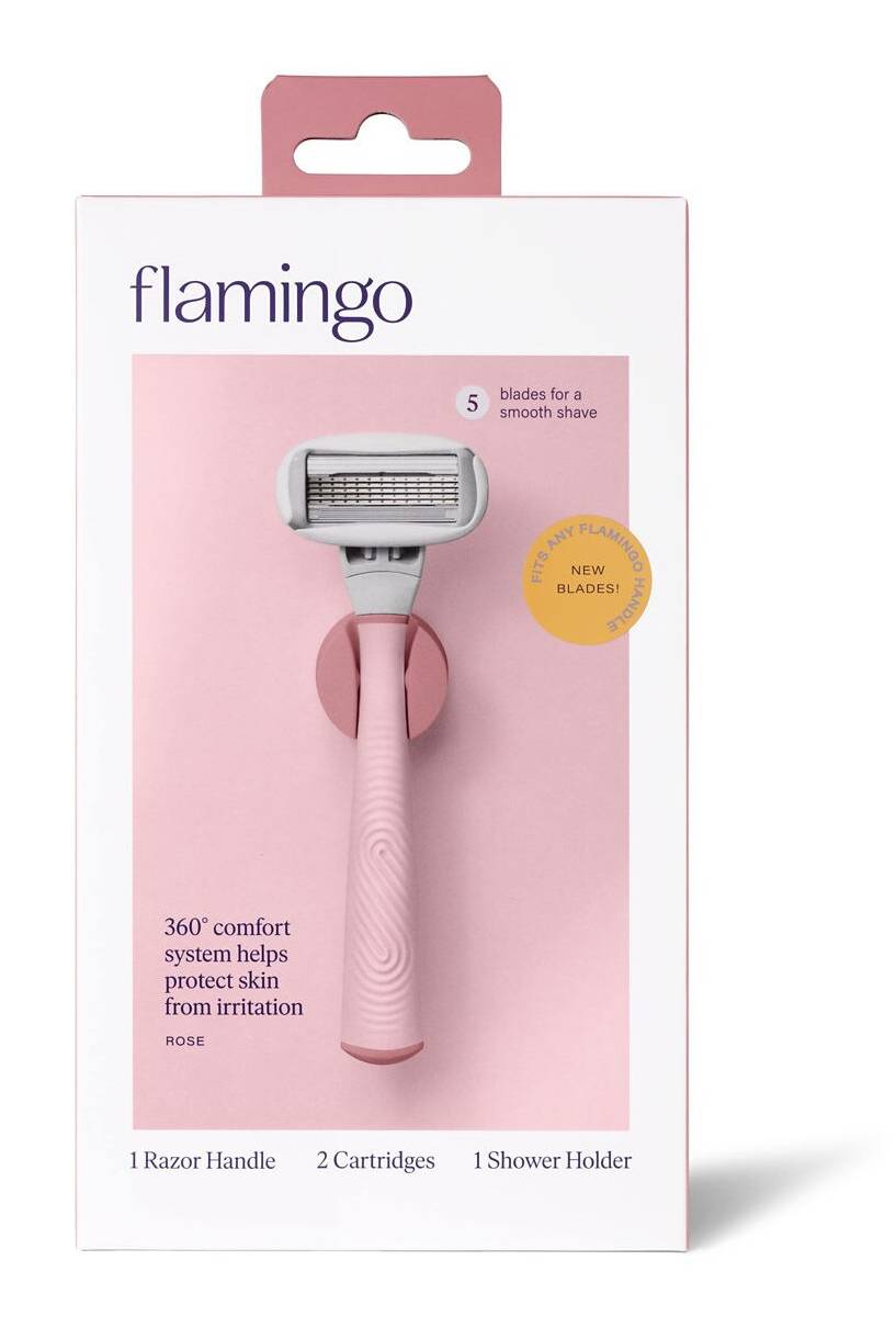 Flamingo Women'S 5-Blade Razor +2 Razor Blade Refills + Shower Holder