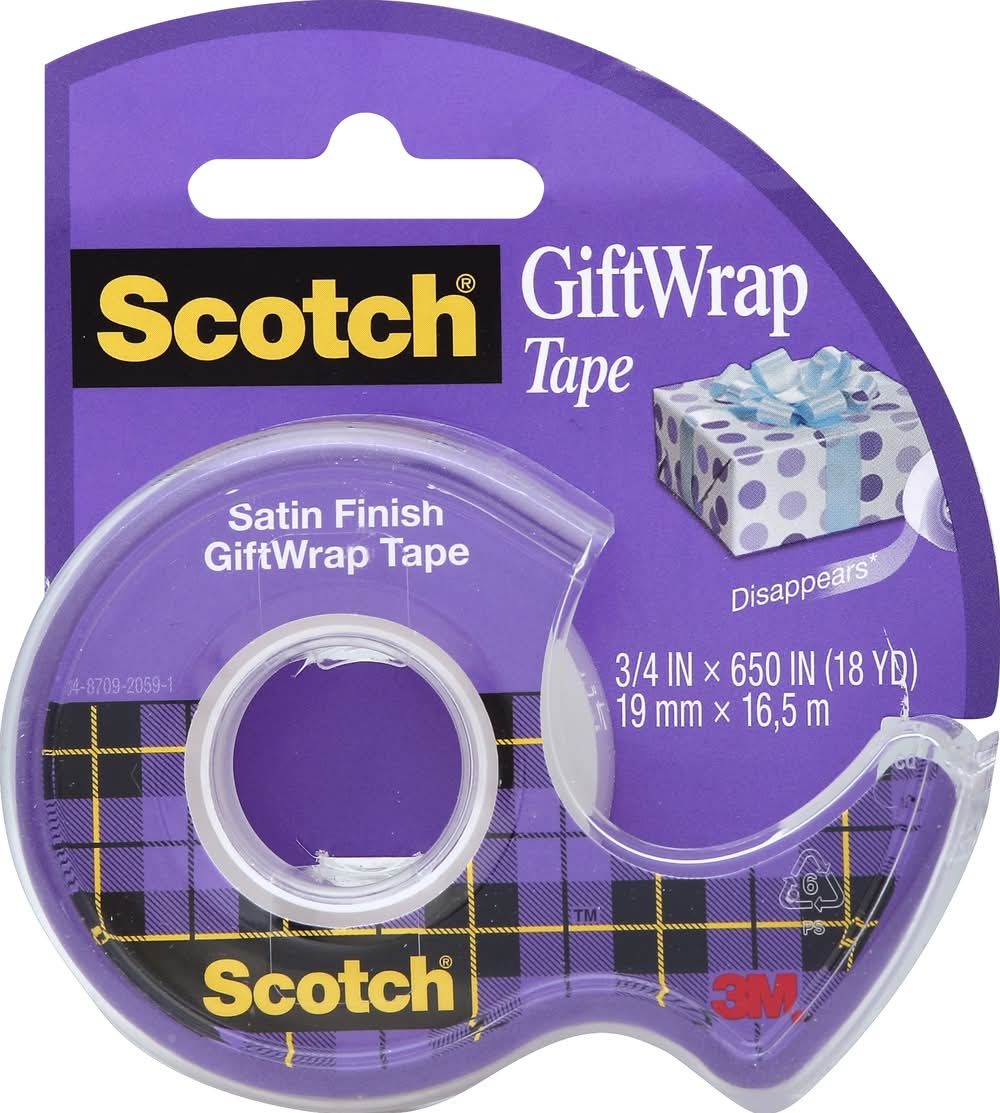 Scotch Satin Finish Giftwrap Tape, 3/4x650 in, Transparent