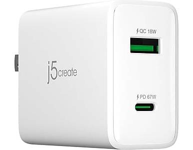 j5create 67W USB Type-C 2-Port GaN Charger, White (JUP2367)