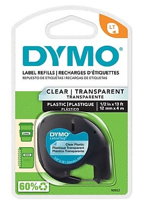 DYMO LetraTag 16952 Label Maker Tape, 1/2 x 13', Black on Clear (16952)