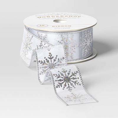 Wondershop Sheer Fabric Snowflake Pattern Christmas Ribbon