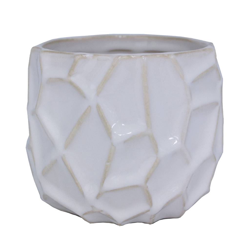 allen + roth Round 4.527-in W Small White Ceramic Indoor Planter With Drainage Holes | CR11448N-S04W