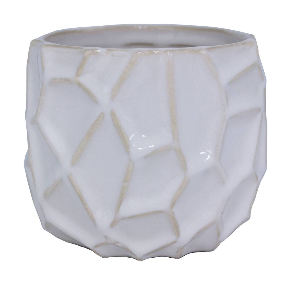 allen + roth Round 3.94-in W Small White Ceramic Indoor Planter with Drainage Holes | CR11448N-S04W