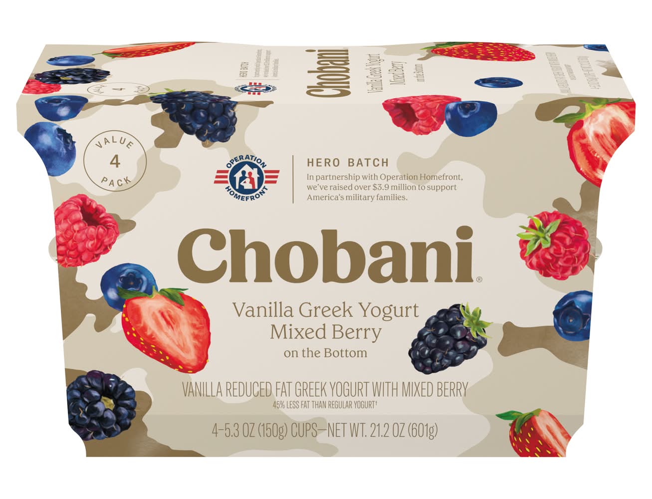 Chobani Greek Yogurt, Vanilla-Mixed Berry (4 x 5.3 oz)