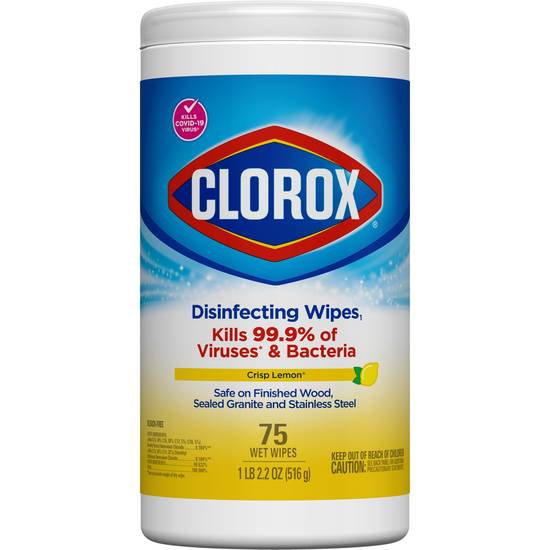 Clorox Disinfecting Bleach Free Cleaning Wipes, Crisp Lemon, 75 CT