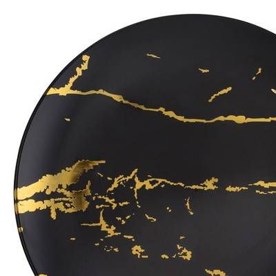 Smarty Had A Party 7.5" Black with Gold Marble Stroke Round Disposable Plastic Appetizer/Salad Plates (120 Plates)