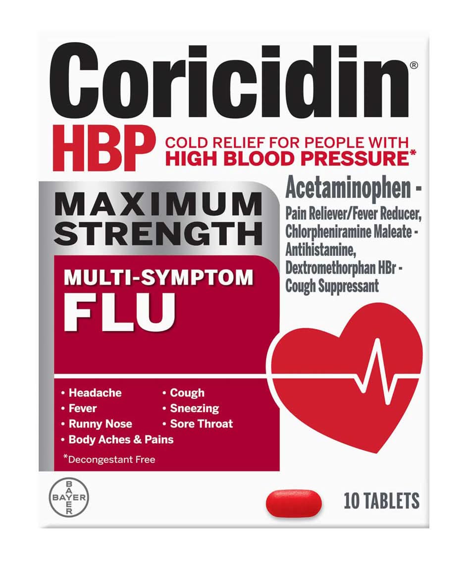 Coricidin Hbp Maximum Strength Multi-Symptom Flu Tablets 10 Ct