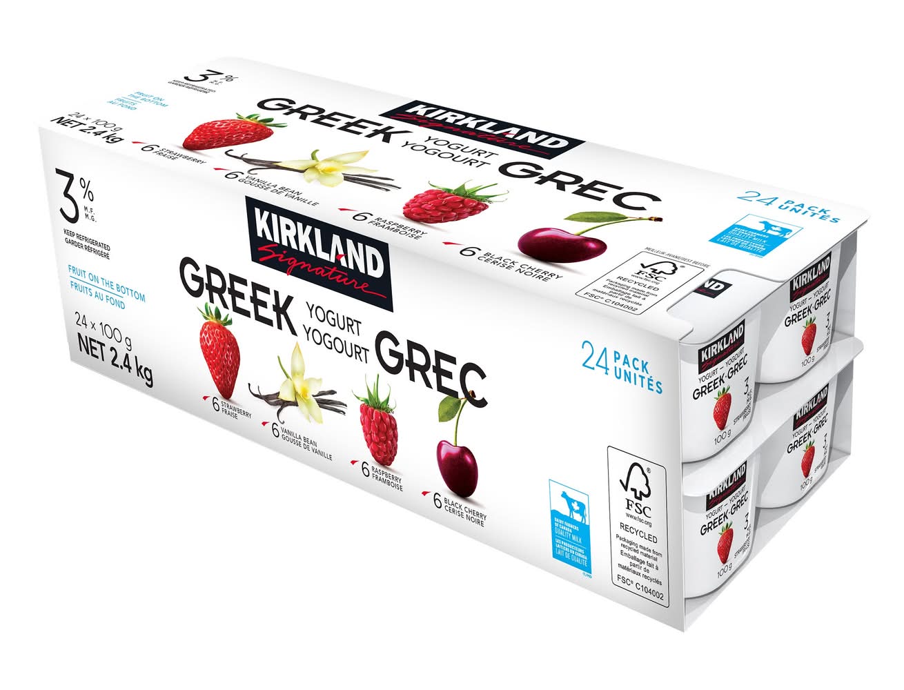 Ks 3% Grk Yogurt Multi 2/24X100G 9T12H P216 / Kirkland Signature 3% M.F. Greek Yogurt Variety Pack, 24 X 100 G