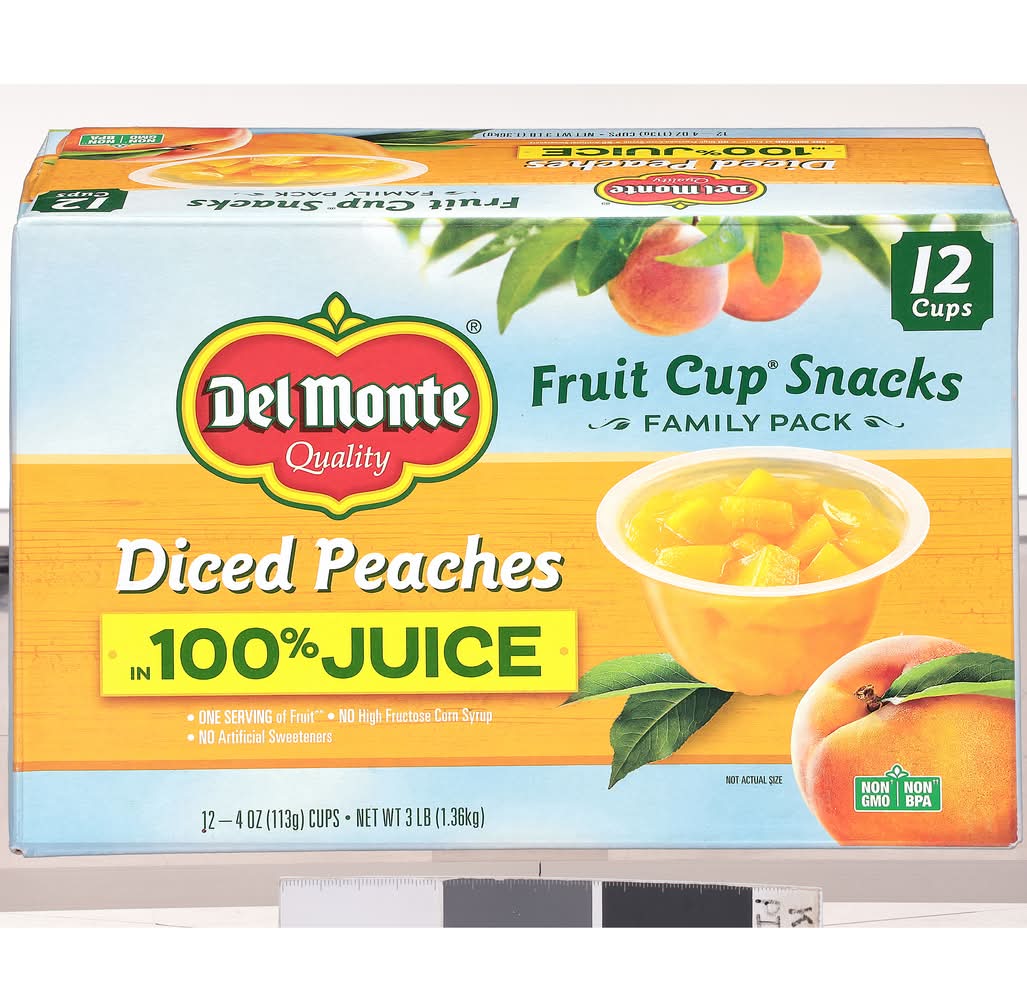 Del Monte Fruit Cup 100% Juice Diced Peaches Snacks (4 oz, 12 ct)
