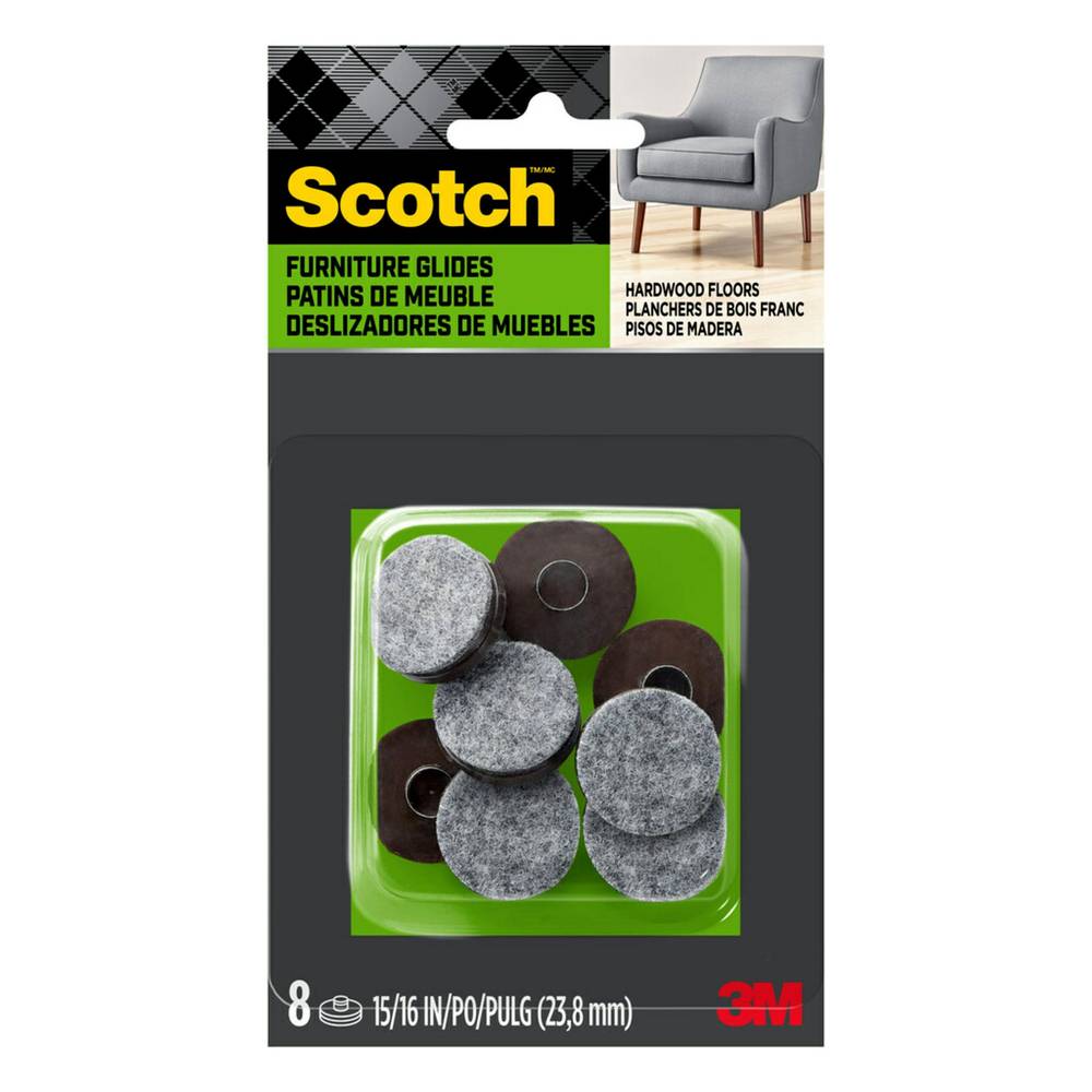 Scotch 8-Pack 1 In Gray Plastic Chair Leg Glides | SP632-NA