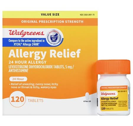 Walgreens Levocetirizine Dihydrochloride All Day Allergy Relief 5mg Tablets (120 ct)