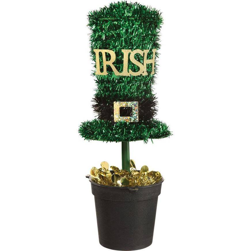 Glitter St. Patrick's Day Tinsel Plastic Hat Decoration, 3.5in x 8.7in
