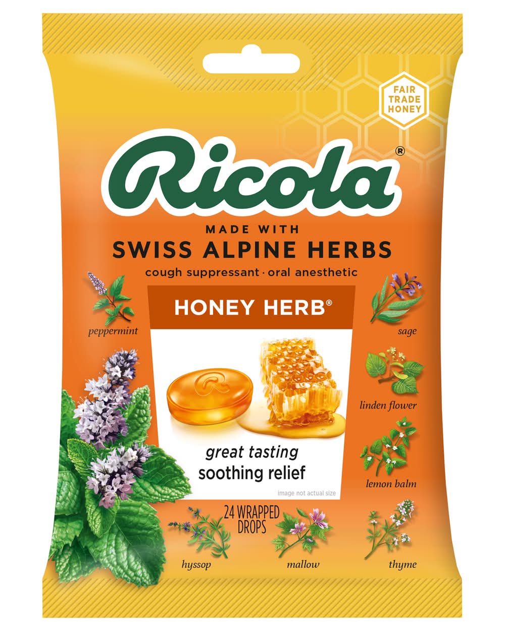 Ricola Honey Herb Cough Suppressant Wrapped Drops (24 ct)