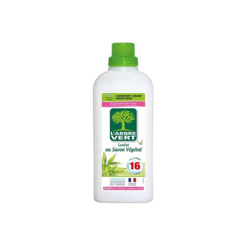 L'Arbre Vert - Lessive liquide au savon végétal hypoallergénique 16 lavages (720ml)