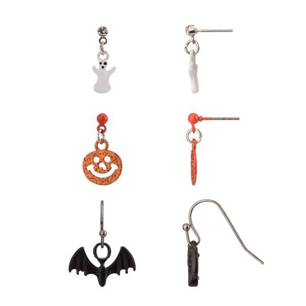 Ghost, Pumpkin, and Bat Trio Earring Set