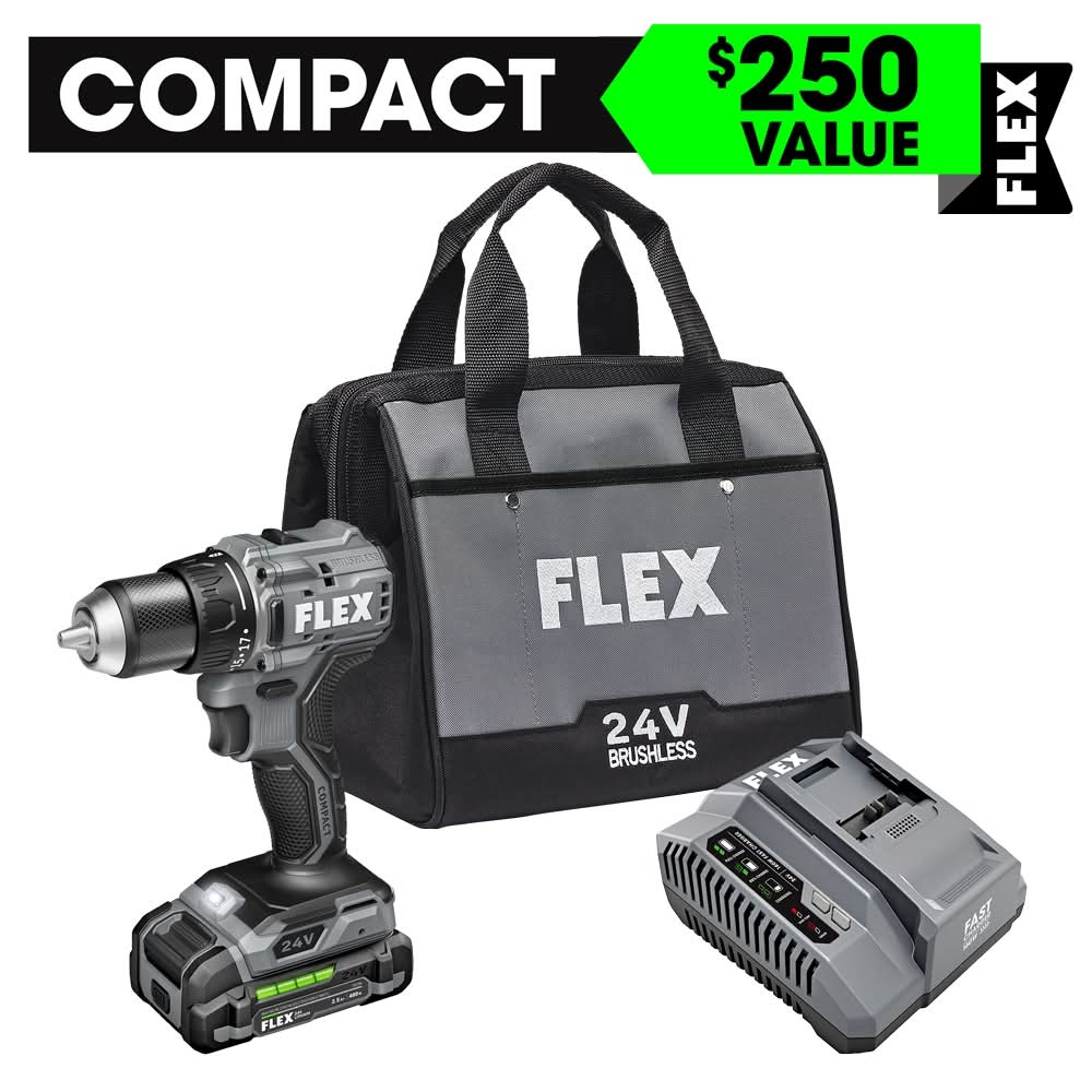 Flex COMPACT 24-volt 1/2-in Keyless Brushless Cordless Drill ( 1 -Batteries Included, and Charger Included )
