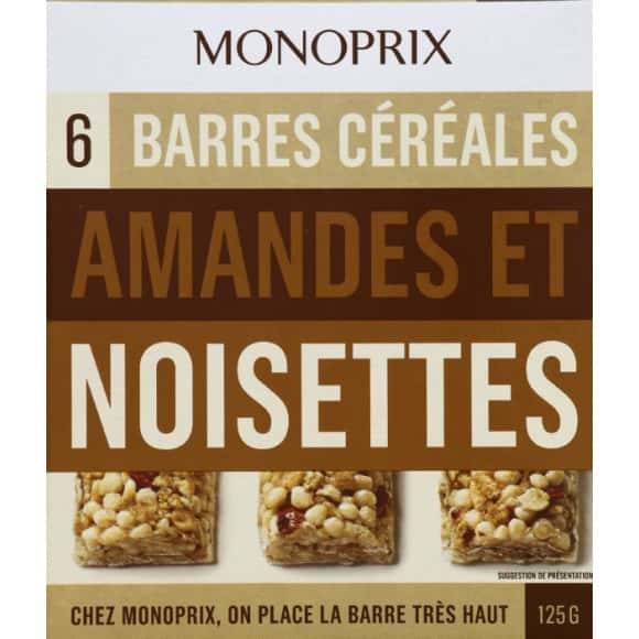 Monoprix Barres Céréales Amandes Et Noisettes La Boîte De 125 G