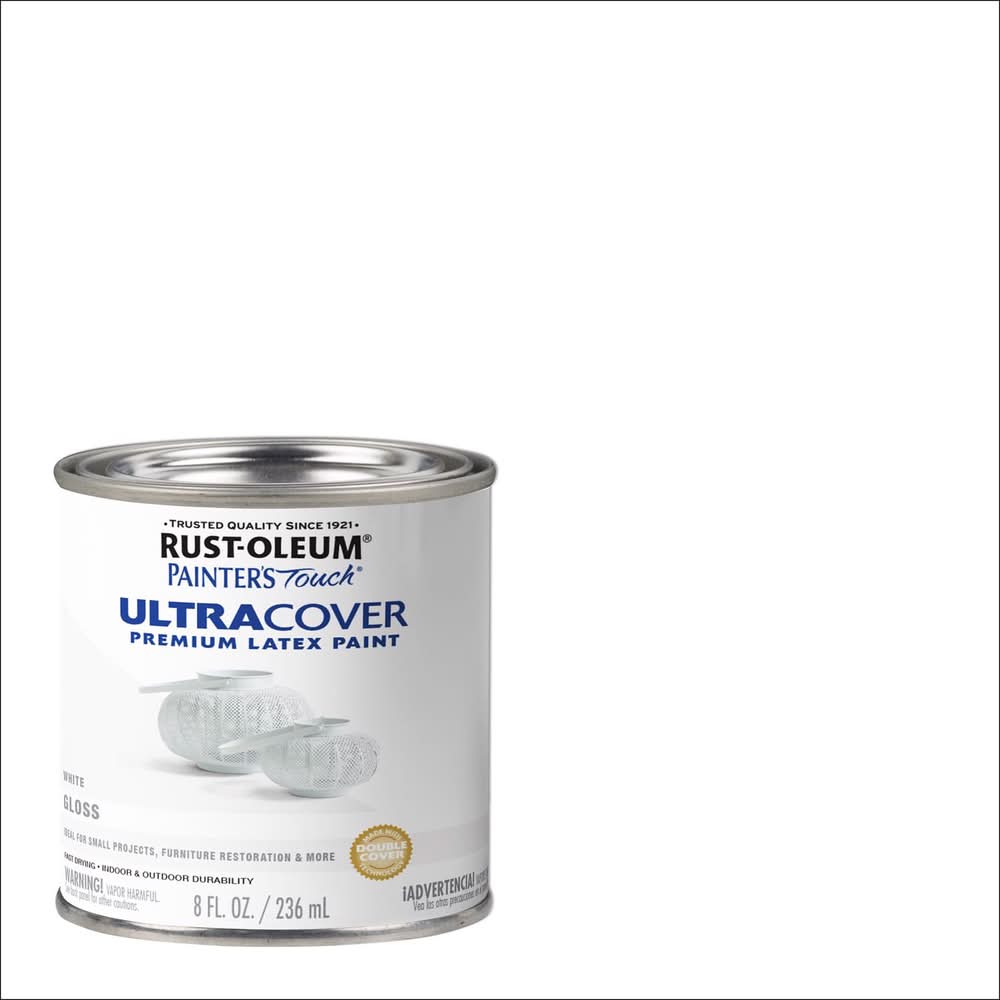 Rust-Oleum Painters Touch Gloss White Water-Based Ultra Cover Paint Exterior And Interior 0.5 Pt