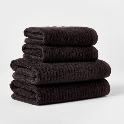 Threshold Quick-Dry Ribbed Bath Towel Set, Black (4 ct)