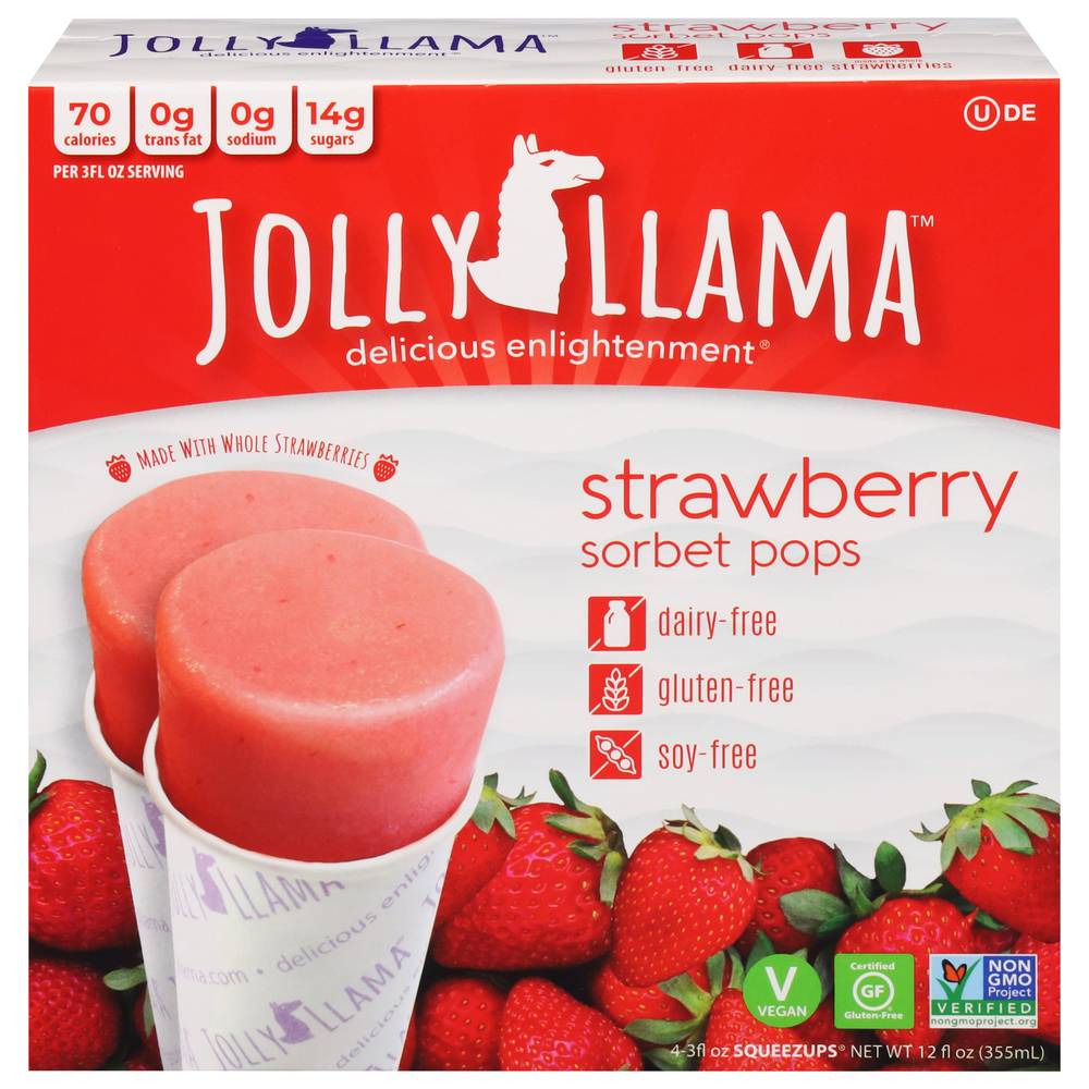 Jolly Llama Vegan Strawberry Sorbet Pops Dairy Soy & Gluten Free (12 fl oz)