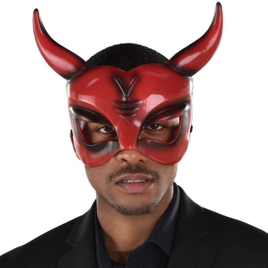 Adult Black Red Horned Devil Plastic Half Mask