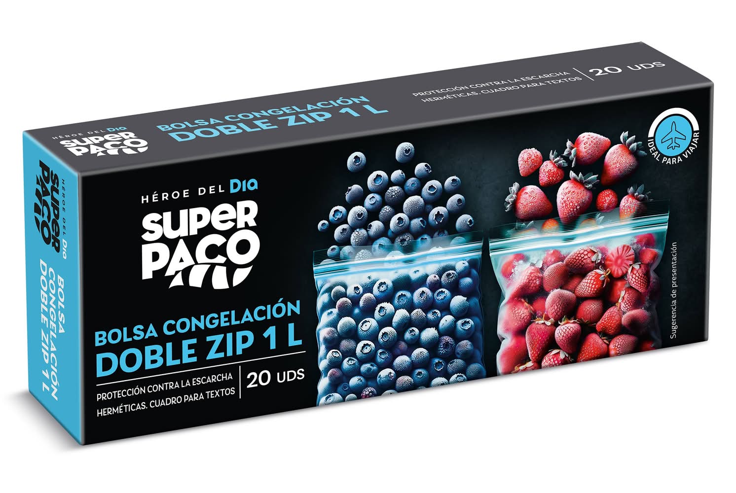 Bolsas De Congelación Doble Zip 1 Litro Super Paco De Dia Caja 20 Unidades