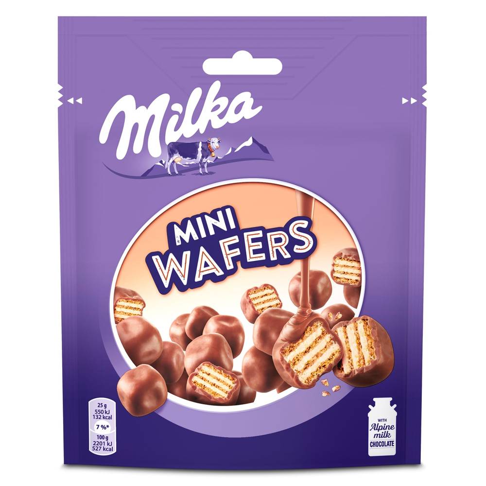 Galletas De Barquillo Recubiertas De Chocolate Mini Wafers Milka Bolsa 110 G