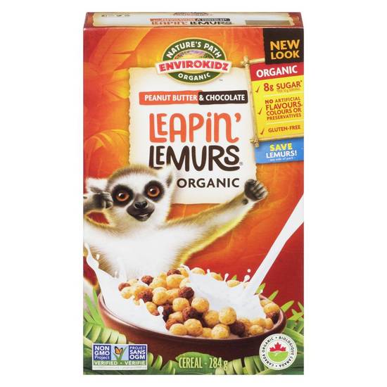 Nature's path céréales au beurre d'arachide et chocolat leapin' lemurs biologiques, envirokidz (284 g) - leapin' lemurs cereal (284 g)