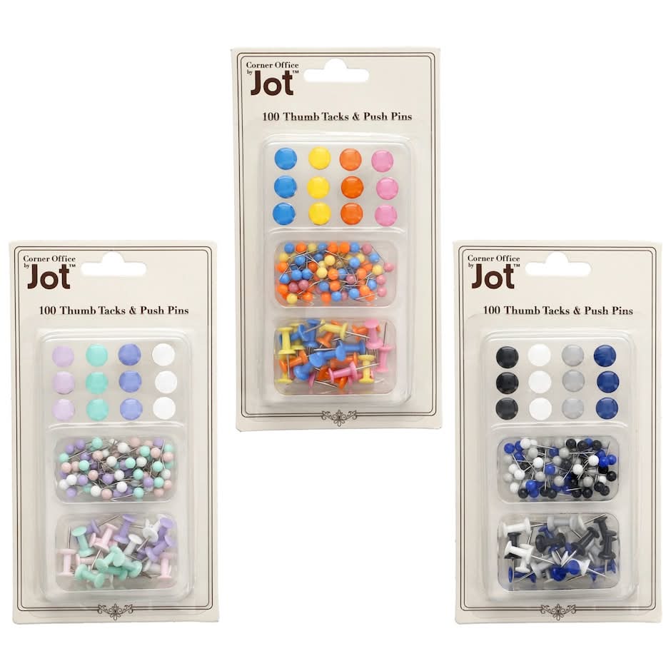 Jot Colorful Thumb Tacks & Push Pins, 100-pc Pack.